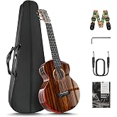 Caramel GEG91 30 inch Cutaway Ebony Glossy 6-String Guitalele | Handmade Professional Acoustic &amp; Electric Guitalele Kit with Accessories for Travel
