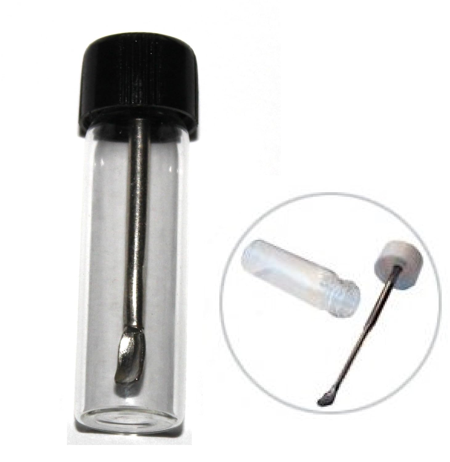 Clear glass snuff vial with Telescoping spoon top , by TitanOwl Amazon