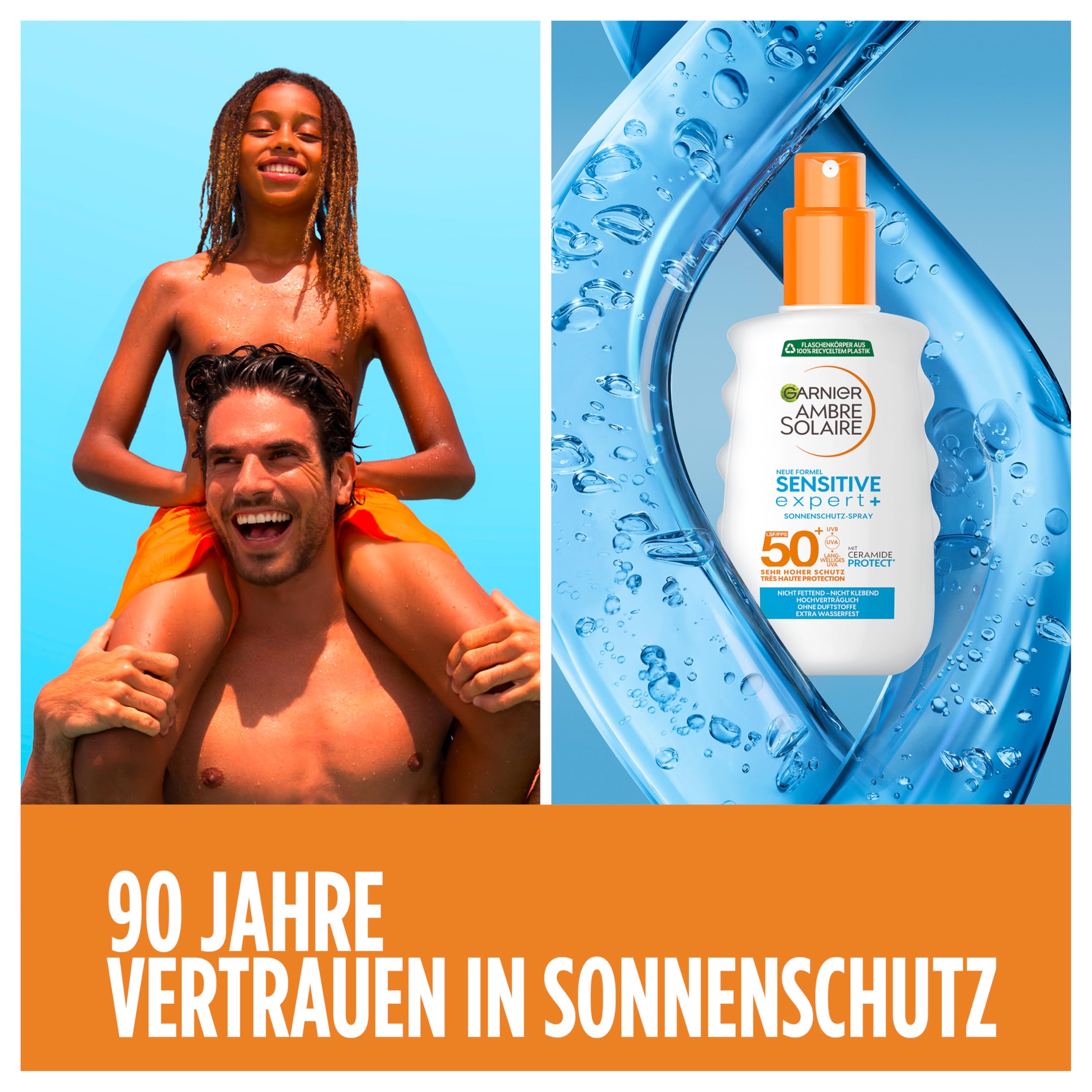 Garnier Sonnenschutz-Spray mit LSF 50+, Wasserfestes und rückstandsloses Spray für empfindliche Haut, Ambre Solaire Sensitive expert+, 1 x 150 ml 2