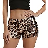 Women's Cheetah Print Shorts Sparkly Sequin Shiny Leopard Shorts Sexy Y2k Mini Rave Booty Club Party Hot Micro Outfits