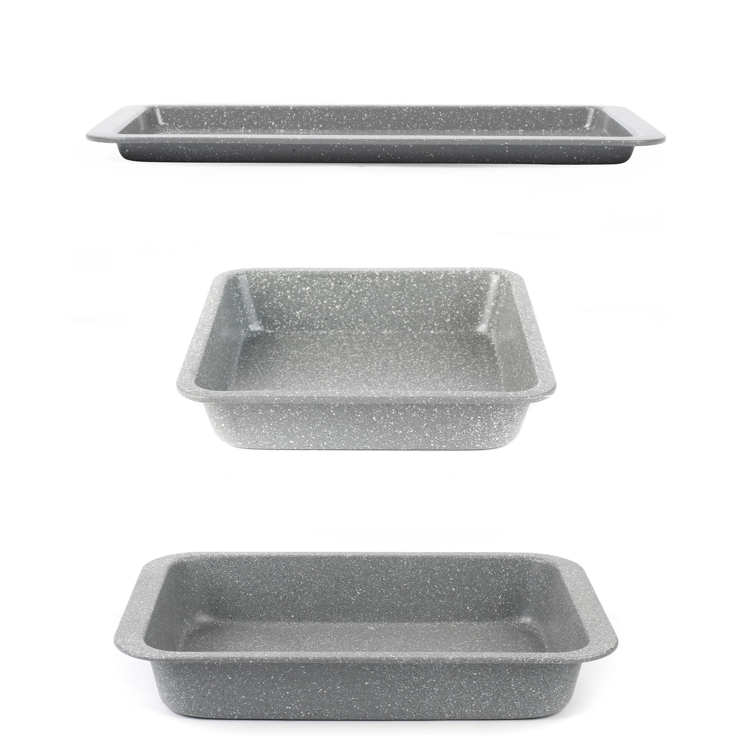 Salter Marblestone 3-Piece Baking Set - Non-Stick Oven Trays, Lightweight Carbon Steel, Easy Wipe Clean, Includes a 36cm Roaster, 37cm Baking Tray, 23cm Square Tray, Oven Safe to 220°C, PFOA Free