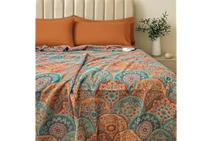 BIFQIOY Boho Quilt Queen Size Reversible Cotton Muslin Bedspread for All Seasons Lightweight Soft Coverlet Bohemian Breathable Throw Blanket for Couch, Bed