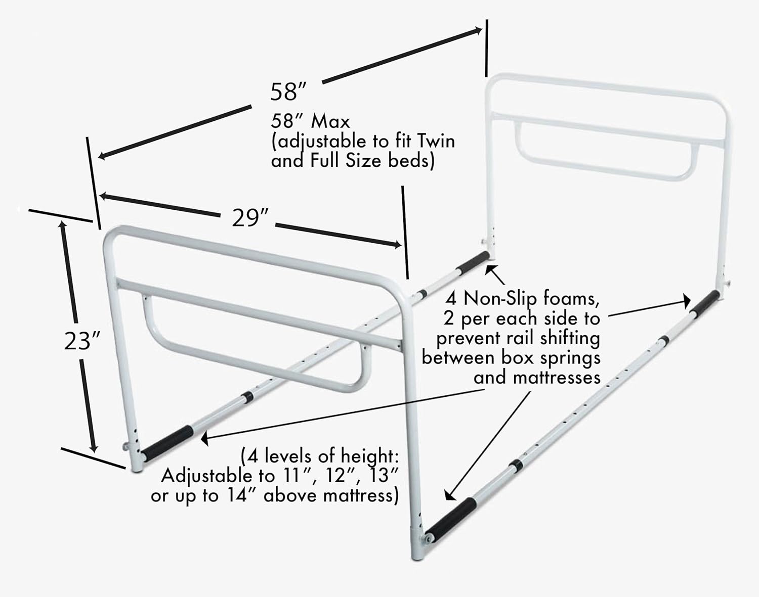 RMS Dual Bed Rail - Adjustable Height Bed Assist Rail, Bed Side Hand Rail - Fits Full & Twin Beds (Dual Hand Rail): Health & Personal Care