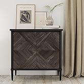 Howizz Lenia Solid Wood Storage Cabinet with Diamond Pattern Doors, Rustic Farmhouse Accent Cabinet for Living Room, or Entry