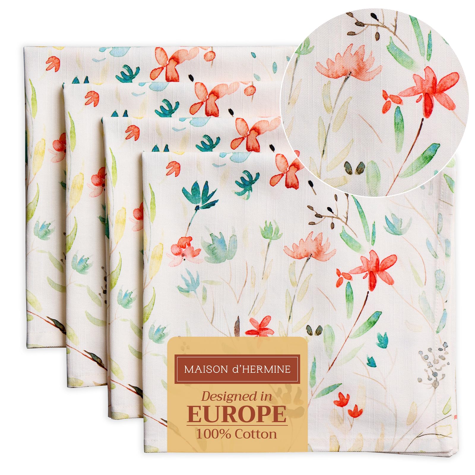 Maison d' Hermine Cloth Napkins Set of 4 100% Cotton Everyday Reusable Square Napkins Cloth Washable Dinner Party Wedding Restaurant Gifts for Mothers Day (Colmar, 45 CM x 45 CM)