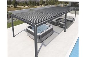 PURPLE LEAF Louvered Pergola 11' x 27' Enormous Outdoor Aluminum Pergola Modern Outdoor Pergola with Adjustable Roof for Deck Garden Yard Hardtop Gazebo