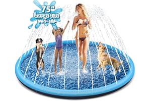YAUNGEL Splash Pad for Dogs, 75in Non-Slip Sprinkler for 0.55mm Thickened Durable and Foldable Dog Pool Inflatable Summer Outdoor Water Toys for Dogs, Blue