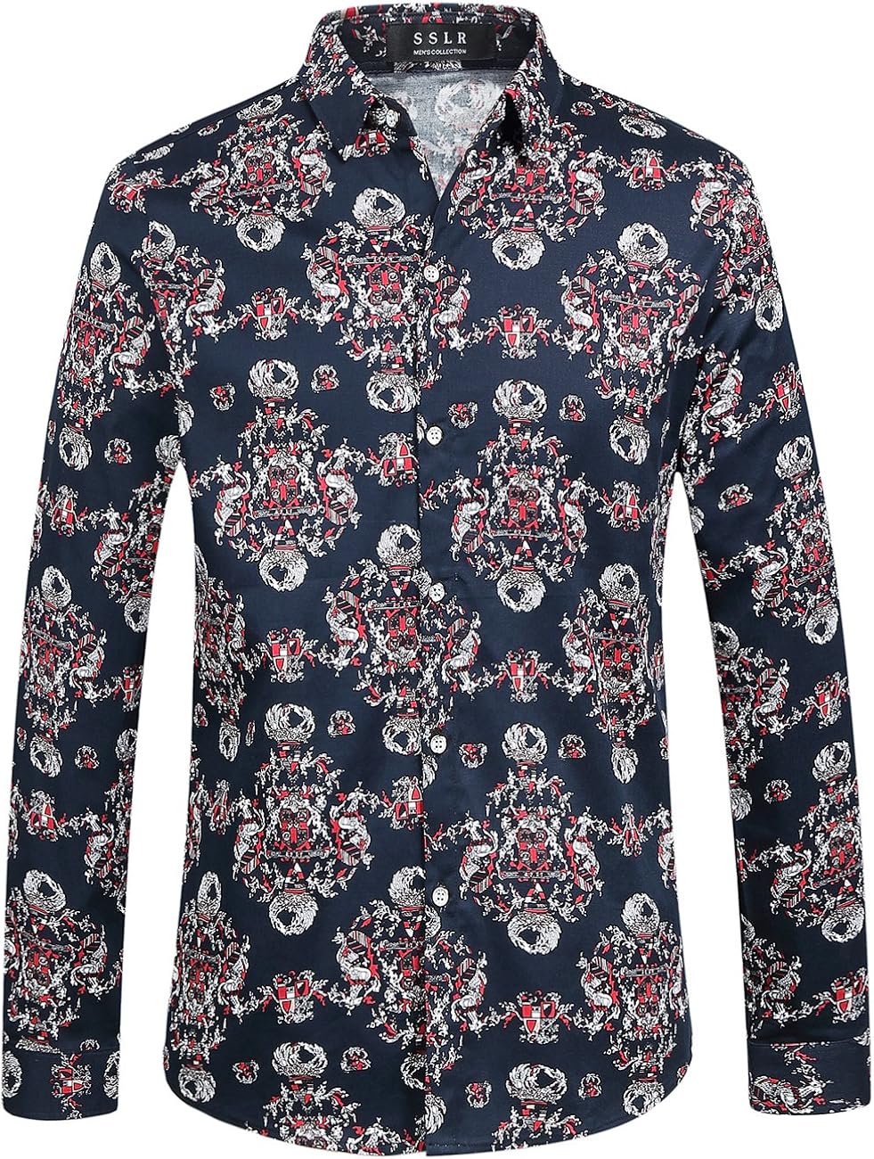 SSLR Camisa para Hombre Manga Larga Casual Estampdado Straight Fit