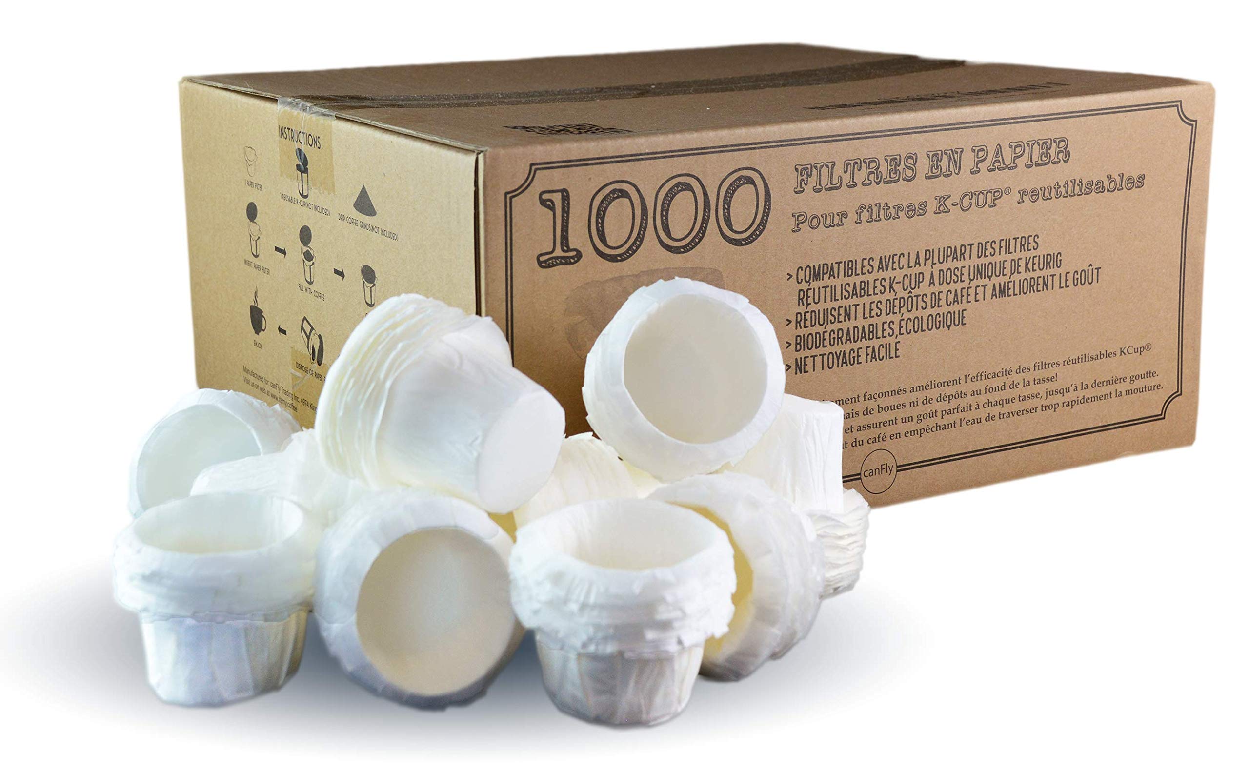canFly Unbleached Disposable K-CUP Paper filters for Keurig single cup coffer filters compatible with Ekobrew, EZ-Cup and other Reusable K-CUP Filters (1000)