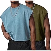 Wyeysyt 2 Pack Men's Crop T Shirts Dolman Sleeve Acid Wash Tank Tops Vintage Loose Pullover Tops