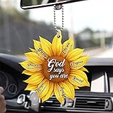 Talataca Sunflower God Says You are Unique Lovely Chosen Christian Jesus 2D Flat Car Rear View Mirror Accessories Christmas Tree Ornament Decoration Hanging Charm Interior Rearview Pendant Decor Gift
