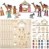 Gerrii 24 Sets Christmas Nativity Crafts Wooden Christmas Houses to Paint Coloring Craft Kits with Paint DIY Decorations Religious Crafts Nativity Play Sunday School Fun Activities