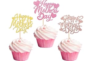 Rsstarxi 30 Pack Happy Mother's Day Cupcake Toppers Glitter Heart Love Mother Birthday Cupcake Picks Decortions for Best Mom Eve Happy Mother's Day Birthday Party Supplies Multicolor