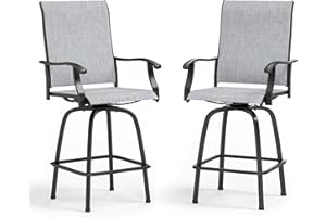 Sophia & William Swivel Bar Stools Set of 2, Bar Height Chairs, Outdoor Bar Chairs, High Top Patio Chairs, Supports 300 lbs (Grey Fabric)