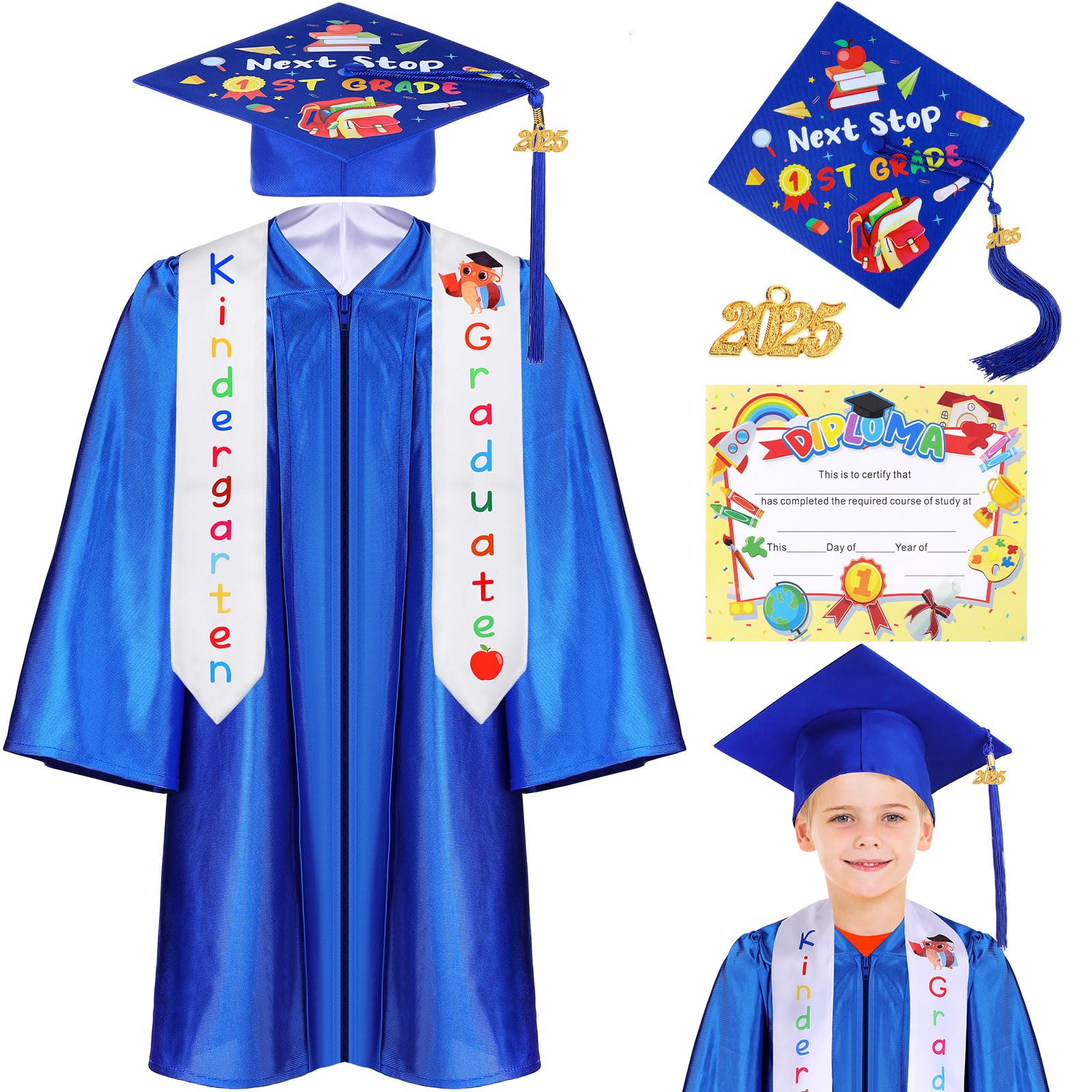 thumbnail interactive-video image 1 of Kindergarten Graduation Set - Cap, Gown, Stole & Certificate For Kids Graduation Ceremony 1 of 2