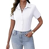 Zeagoo Women's Button Down Shirts Short Sleeve Dress Shirts Basic Business Collared Work Blouses