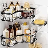 MAXIFFE 3 Pack Corner Shower Caddy with Soap Holder, Large Capacity Sturdy Easy Install No Drilling Stainless Steel Hold 40 LBS Shower Organizer Shelves Rack Storage for Family Renters Bathroom, Black