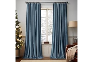 Lazzzy Velvet Blackout Curtains Blue Thermal Insulated Curtains Luxury Window Drapes for Bedroom Living Room Darkening Soundproof Privacy Home Decor Rod Pocket 90 Inch Long 2 Panels Dark Slate