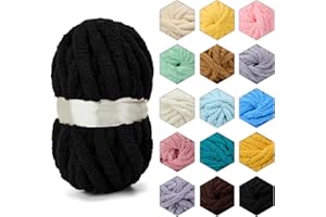 ERLYEEN Chenille Chunky Yarn Super Bulky Soft Thick Fluffy Jumbo Giant Washable Polyester Big Yarn DIY for Arm Knit Blanket Cushion Bed Sofa Home Decor,Black,0.55LB