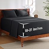 Bedsure Deep Pocket King Sheet Set - Fits Mattresses Up to 21 Inches Thick - 4 Piece GentleSoft Bed Sheets, Moisture Wicking, Soft & Cooling Bedsheet & Pillowcases, Easy & Secure Fit, Black