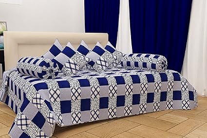 Hargunz Attractive Look 144Tc Cotton Diwan Set - Set of 8, Blue