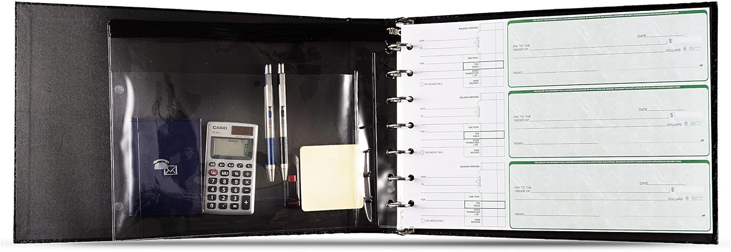 Executive 7 Ring Check Binder, 500 Check Capacity, for 9x13 Inch Sheets, with 6 Year Calendar Organizer, Sleek Business Design, Premium Quality - Black (11703) : Office Products