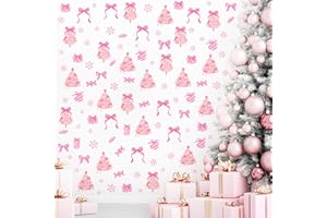 Pink Christmas Wall Stickers Xmas Tree Wall Decals Peel and Stick Bow Sticker for Walls Decoration Indoor Bowtie Decals for C