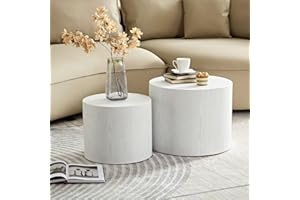 KEVINSPACE Coffee Table Set of 2, 18.9" Modern Round Coffee Tables White Nesting Coffee Table Circle Side Table for Small SpaceAccent End Table Set No Assembling White Wood Grain