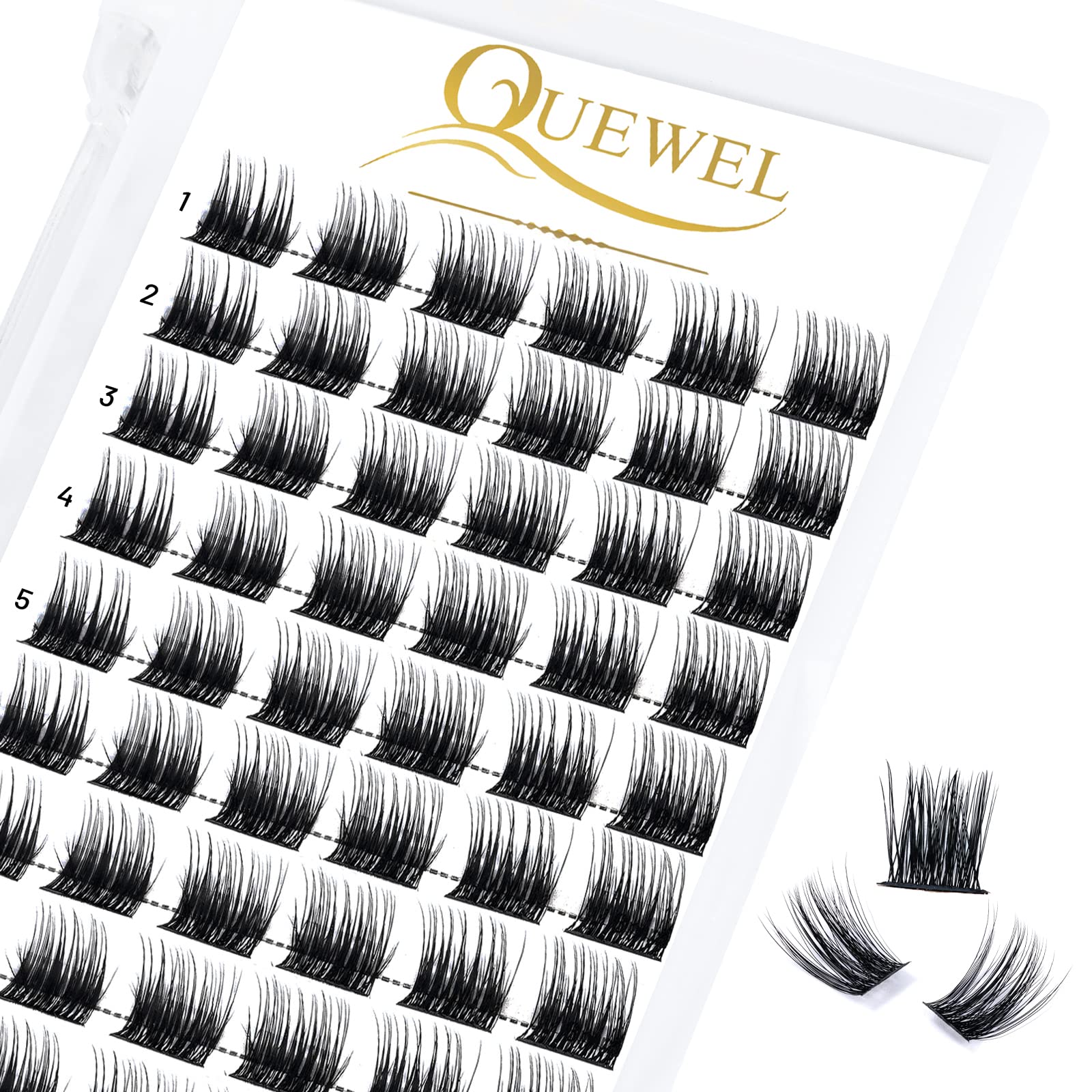 QUEWEL Cluster Lashes 72 Pcs Wide Stem Individual Lashes C/D Curl 8-16mm Length DIY Eyelash Extension False Eyelashes Soft for Personal Makeup Use at Home (Lovely02-D-12) — image 1