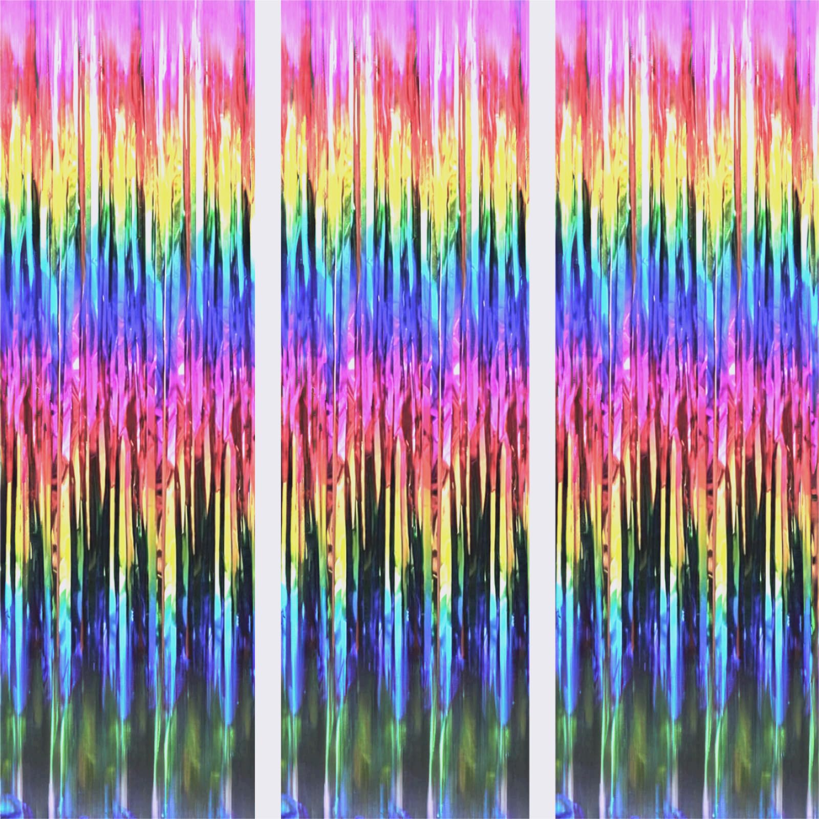 JVIGUE 3 Pack Foil Curtains Metallic Foil Fringe Curtain Birthday Party Photo Backdrop Wedding Event Decor (Mixed Color Decorative Streamers)