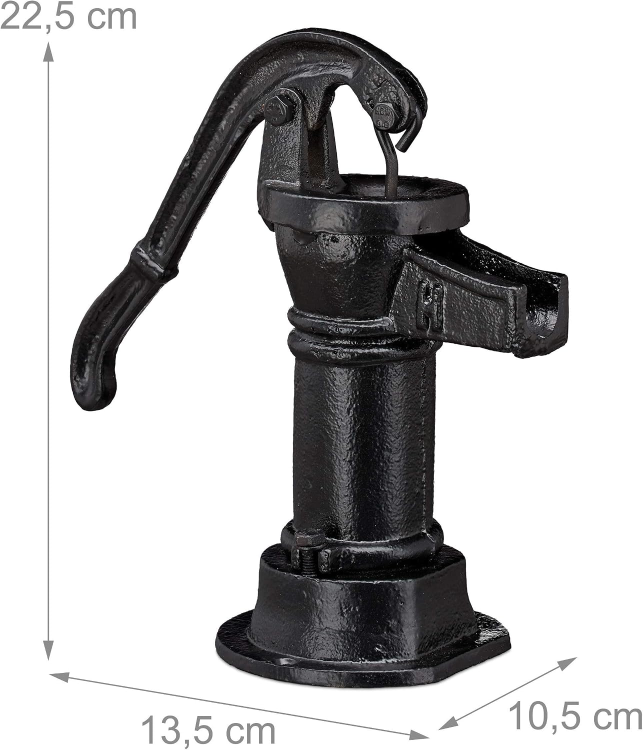 Relaxdays Decorative Pump, Mini Water Pump, Antique Design, Hand Pump, Weatherproof, Garden Ornament, Cast Iron, Black - Image 5
