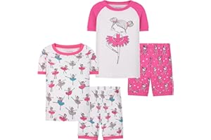Joyond Girls Summer Cotton Pajamas for Toddler Clothes Kids Short Sleeves Snug-Fit Sleepwear Unicorn Flamingo Pjs Set