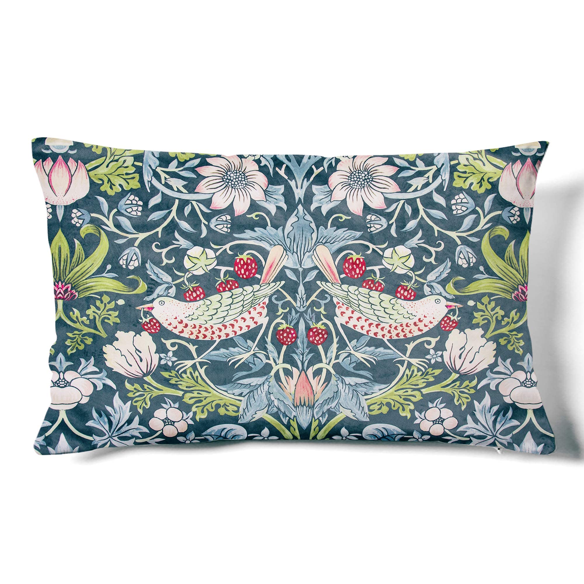 Obal William Morris Cushion Covers Original Design Velvet Pillow Cases Rectangle Decorative Throw Pillow Cover 60x40cm for Sofa Bed Couch Living Room Bedroom (24x16inch) Emerald Green Strawberry Thief