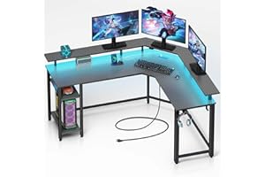 Rolanstar Computer Desk 46.2" with Power Outlets USB Ports & LED Strip,Reversible L Shaped Desk with Monitor Stand & Storage 