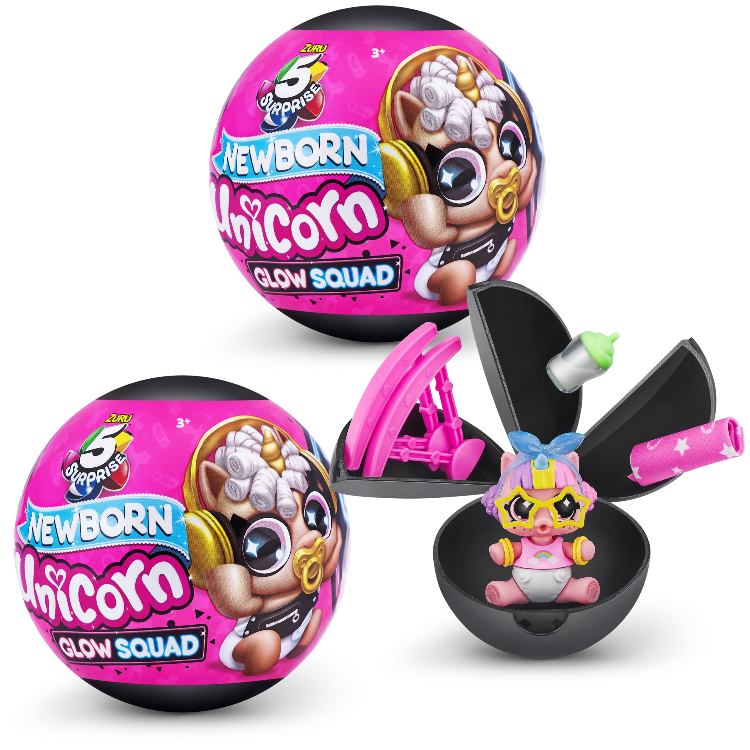 5 Surprise Unicorn Squad Series 6 Newborn Unicorn Glow Squad Mystery Collectible Capsule (2 Pack)