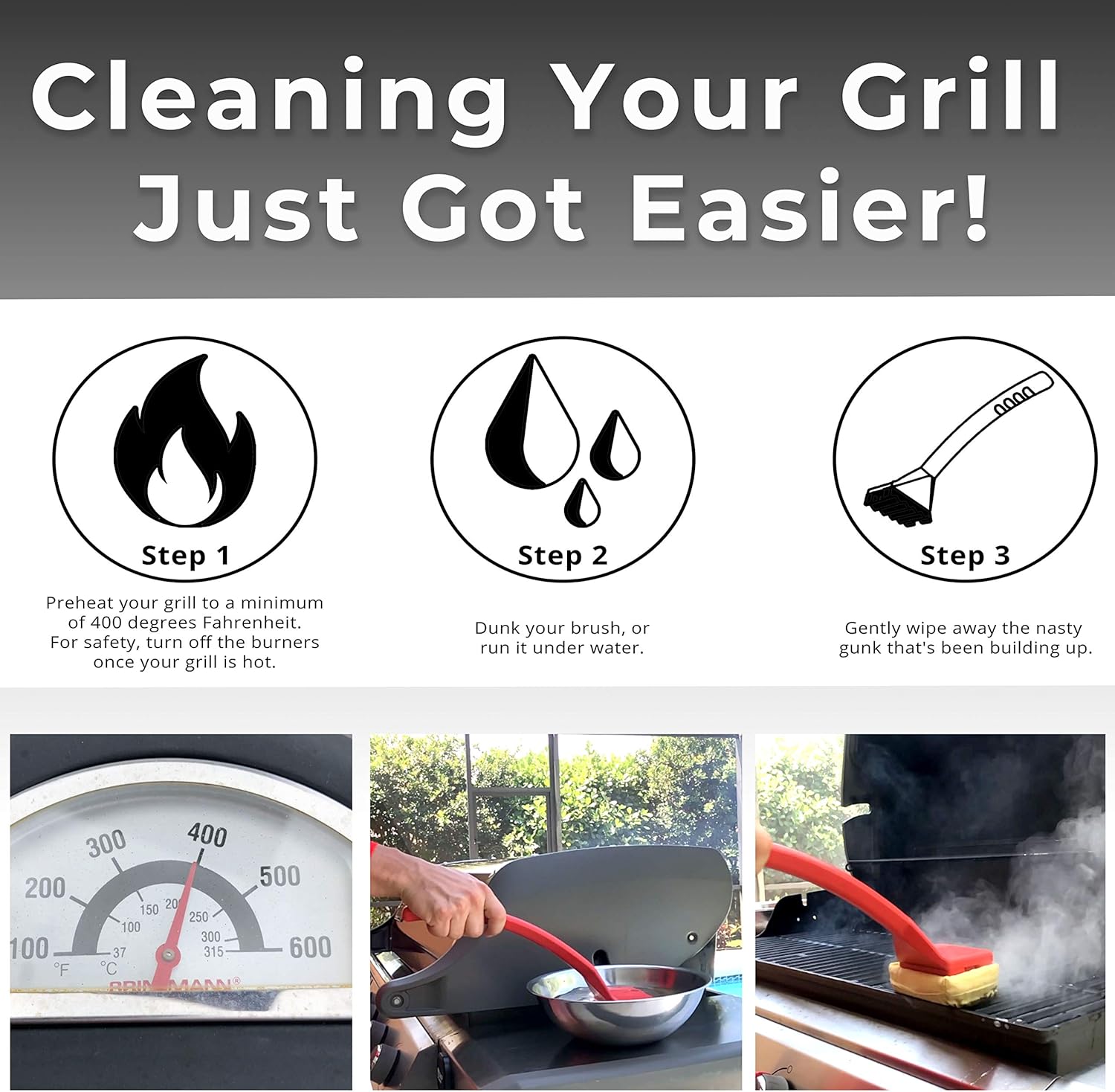 Grill Rescue BBQ Replaceable Scraper Cleaning Head, Bristle Free - Durable and Unique Scraper Tools for Cast Iron or Stainless-Steel Grates, Barbecue Cleaner (Grill Brush): Home & Kitchen