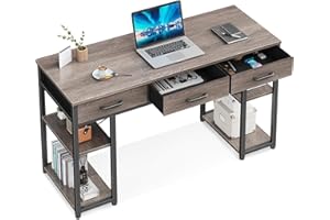 ODK Office Small Computer Desk: Home Table with Fabric Drawers & Storage Shelves, Modern Writing Desk, Grey Oak, 48"x16"