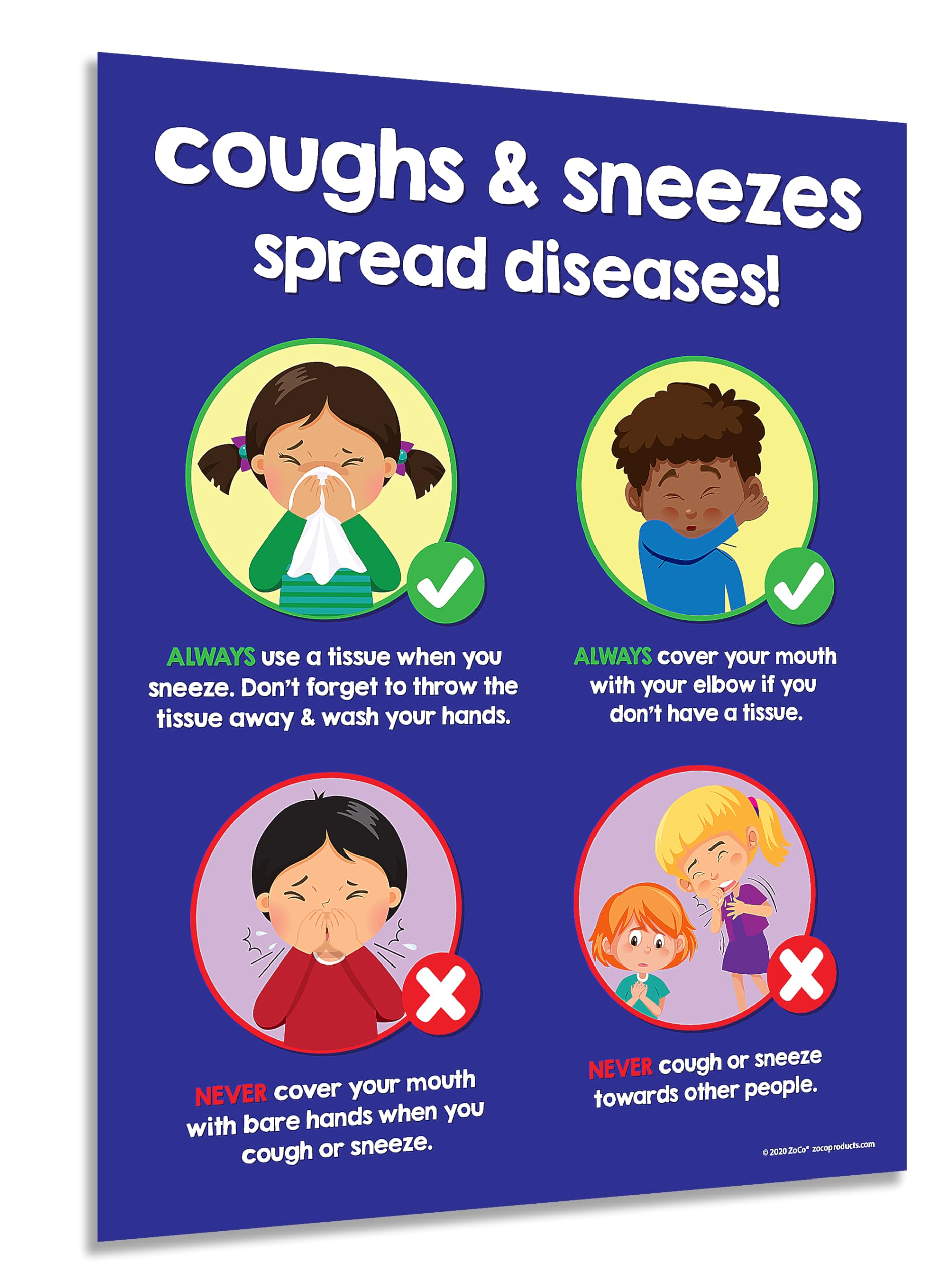 ZOCO Cover Your Cough Sign – Laminated 17” x 22” – Hygiene & Health Poster for School Nurse Office & Bulletin Board Decor