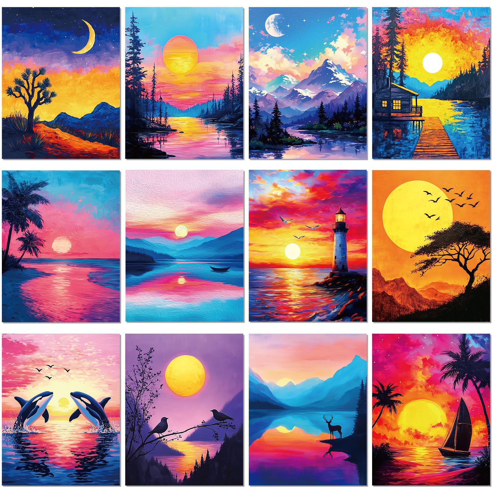 Photo 1 of Sherr 12 Pcs Pre Drawn Canvas Pre Printed Canvas Set for Adults Cute Printed to Paint Set Theme Painting for Valentine's Day Party Favor(Beautiful View,8 x 10 Inch)