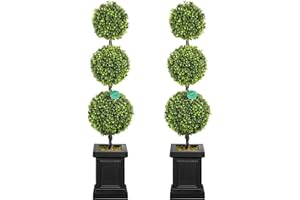 colorspec Artificial Topiary Outdoor Set of 2, 3.5ft Boxwood Outdoor Porch Trees, All-Year Green Fake Plant Topiary Trees Artificial Outdoor with Sturdy Pot for Porch Outdoor Indoor (Ball)