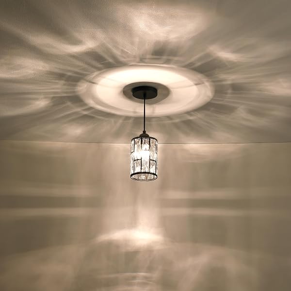 2 PACK 1 LIGHT 5.3″ CRYSTAL HANGING KITCHEN ISLAND PENDANT LIGHT BRUSHED NICKEL FINISH,CONCISE PENDANT FIXTURE CRYSTAL PLATE METAL SHADE FOR BAR,DINING ROOM,LIVING ROOM OVER SINK