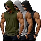 Velvelhall 3 Pack Men's Big & Tall Workout Hooded Tank Tops, Sleeveless Gym Hoodies Bodybuilding Muscle Cut Off Shirts