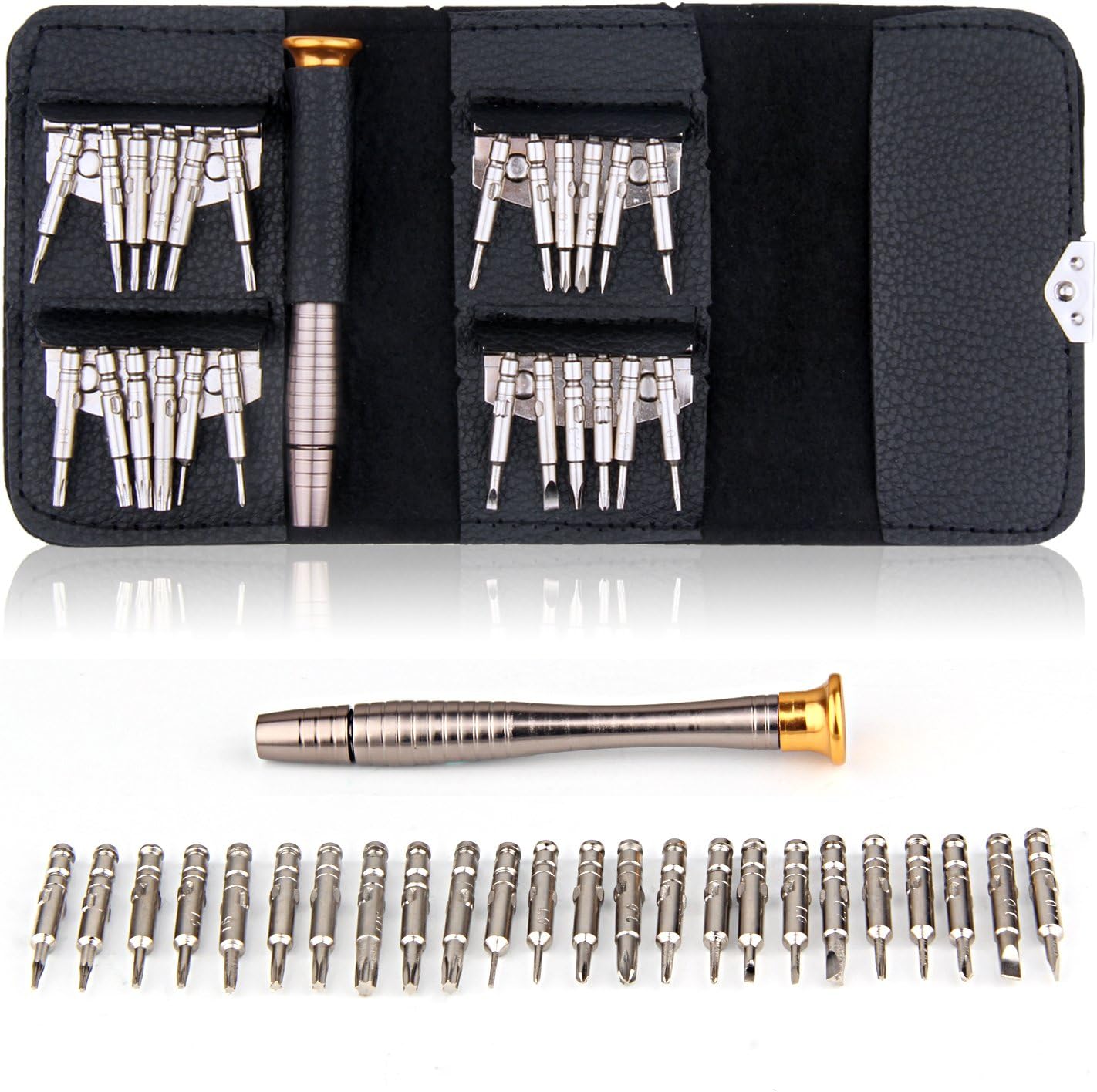Hltd 25 in 1 Precision Screwdrivers Set,Repair opening Tool Kit,Torx Phillips Screwdriver for Mobile Phone,PC Laptop,Macbook,Tablet,Computers,Electronic Workshops,Watch Repair,Eyeglass Repair--with Black Bag