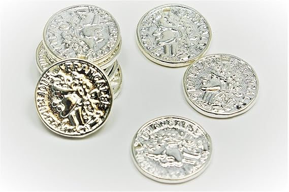 Anhänger Münzen m. Ornamente 15 mm versilbert, 5 Stück #A03216