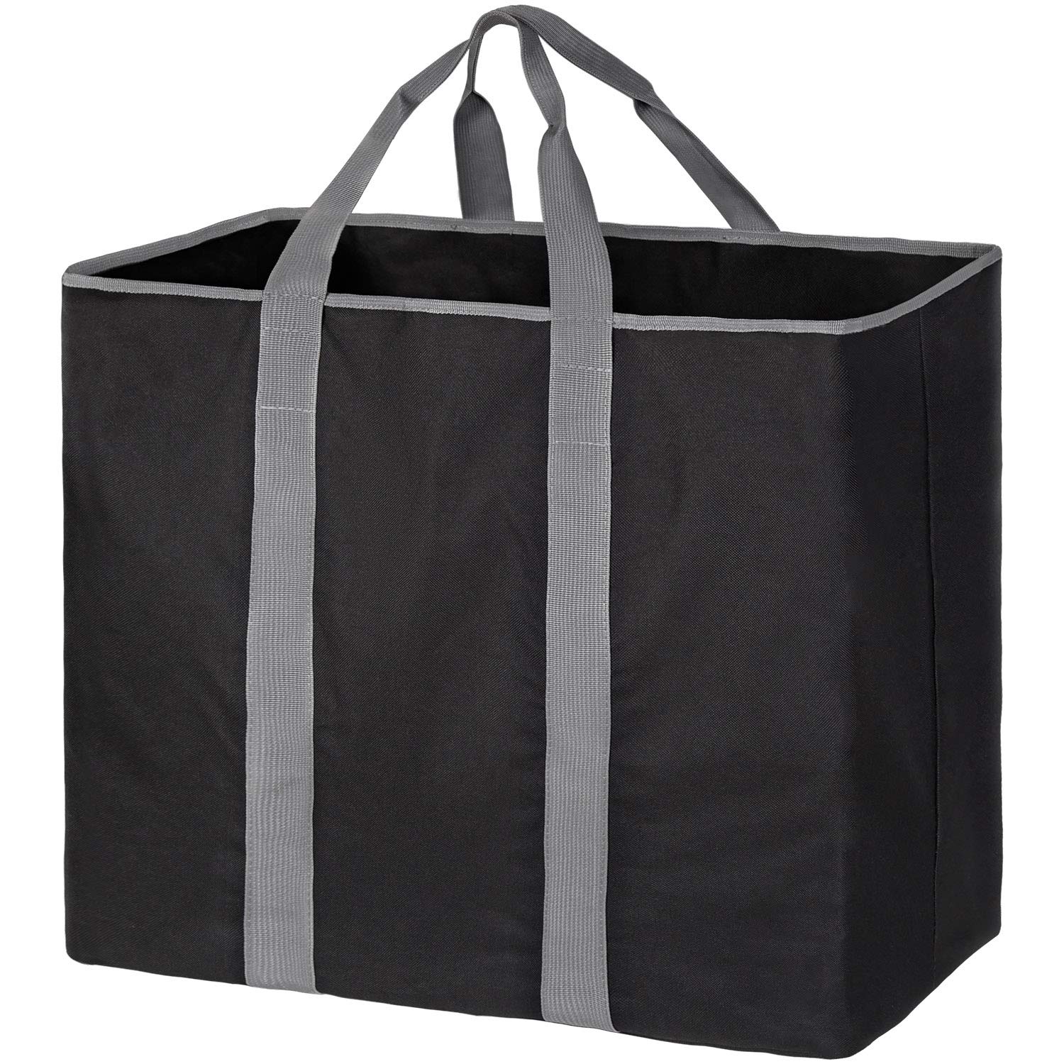 WISHPOOL Extra Large Laundry Basket Shopping Tote Bag Collapsible Laundry Hamper Handles Foldable Laundry Bags Standing Dirty Clothes Storage Organizer (Black)