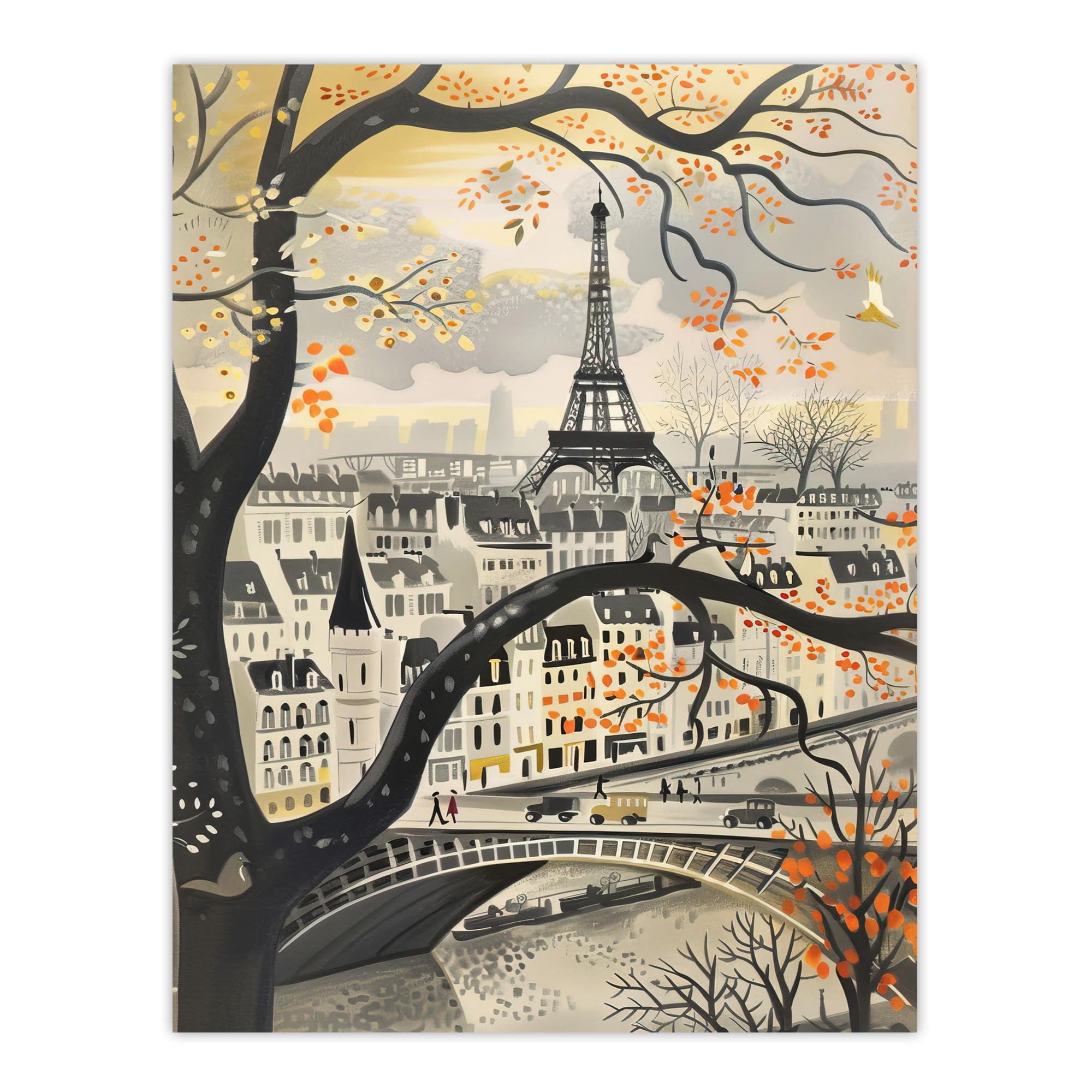 Artery8 Vintage Autumn in Paris Cityscape Eiffel Tower Living Room Extra Large XL Wall Art Poster Print
