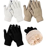 Haysandy 3 Pairs Winter Fleece Lined Gloves for Women Warm Thick Touchscreen Gloves for Cold Weather Thermal Supplies
