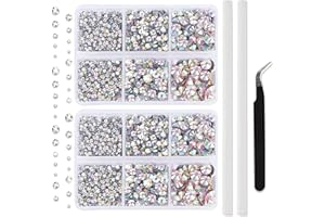OUTUXED 5040pcs AB Rhinestones 6 Mixed Size Hotfix Rhinestones for Halloween Costume Accessory, Crafts Flatback Crystals with Tweezers and Picking Rhinestones Pen 2-6.5mm