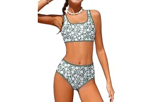 NECIOUS Teen Girls Swimsuits Two Piece Sporty Bikini Sets Color Contrast Trim Adjustable Straps Swimsuit with Chest Pad