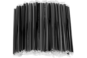 MYJIE 100 Pcs Black Boba Straws Jumbo Smoothie Straws,Individually Wrapped Plastic Disposable Wide-mouthed Large Straw(0.43" Wide X 9.45" Long)